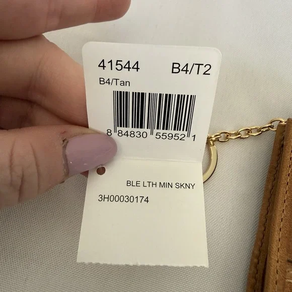 Coach Leather Mini Skinny ID Case Wallet Keychain Bag Charm B4/Tan Brown NWT - Picture 3 of 11